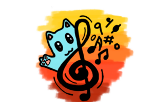 Musik- Ton Symbol mit süß Katze und Sonnenuntergang auf transparent Hintergrund png