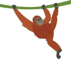 orangután colgando en un rama. vector ilustración en plano estilo