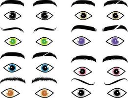 Set of eyes with different colors. Vector illustration in cartoon style.