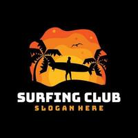 Surfer silhouette sunset logo vector