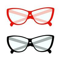 Set of 2 pairs of Elegant stylized glasses with transparent lenses in a red and black frame. Vector