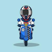 Cute racer riding a blue scooter vector illustration.