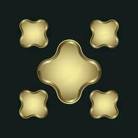 Five golden button design in shape with premium frame vector illustration, golden glossy label for website UI, UX vector design