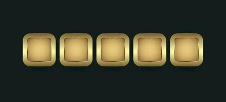 Groups of 5 shapes rectangle in gold and premium blank button for website UX,UI  vector concepts