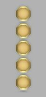 FIVE hexagon buttons in 3d plate shape with golden frame vector illustration designs