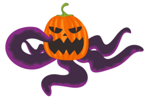 bläckfisk med huvud halloween pumpa tecknad serie på transparent bakgrund png