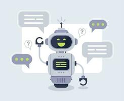 Chat bot messages. Smart chatbot assistant conversation, online customer support robot and talking to machine bots vector illustration