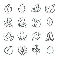 Natural leaf line icons. Young leaves of plants, forest tree leafs and eco greens fertilizer vector outline pictogram symbol set