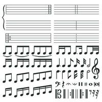 Music notes. Musical melody notation, note tone and treble clef swirl shape. Notes icons vector set