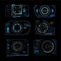 Futuristic virtual screen. Monitoring hud panel frame with tracking aim. Computer systems display tech process graph vector concept set