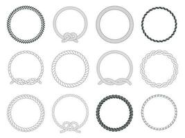 Round rope frame. Circle ropes, rounded border and decorative marine cable frame circles isolated vector set