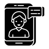 A solid design icon of mobile video chat vector