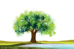Landscape and architecture on watercolor tree background vector
