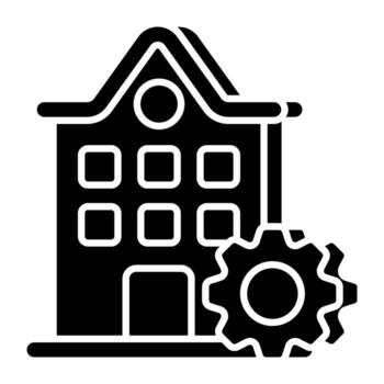 Conceptual solid design icon of building setting vector