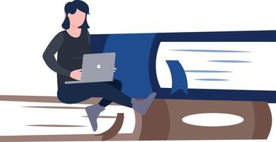 The girl is working on the laptop. vector