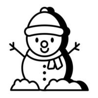 An outline design icon of snowman vector