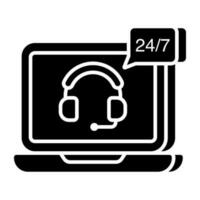 24 7 hr helpline icon in flat design vector