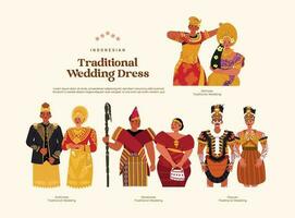 Isolated flat style indonesian traditional wedding dress illustration vector