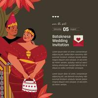 Traditional Wedding dress Bataknese illustration layout design for invitation flat style vector