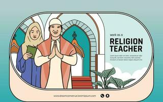 Indonesian Religion teacher hand drawn illustration design layout for social media vector