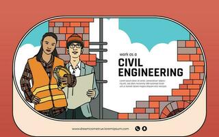 Indonesian civil engineering hand drawn illustration design layout for social media post vector