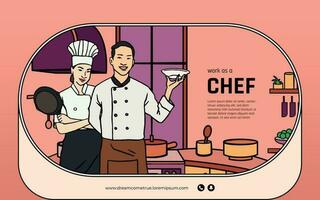 Indonesian chef hand drawn illustration design layout for magazine book vector