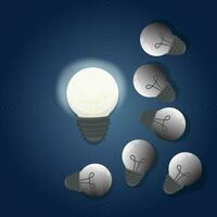 Light bulb with glowing one different among the others vector illustration