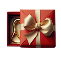 Realistic Red And Golden Open Gift Box 3D Icon on Transparent Background. . png