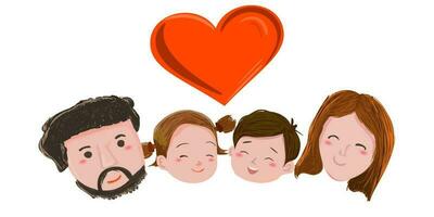 contento familia, padre papá, madre mamá, niños, hijo y hija, hermano y hermana. plano vector ilustración