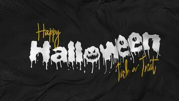 Happy Halloween Trick or Treat Flag Seamless Looping Background, Looped Bump and Plain Texture Cloth Waving Slow Motion, 3D Rendering video