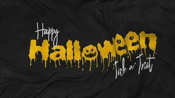 Happy Halloween Trick or Treat Flag Seamless Looping Background, Looped Bump and Plain Texture Cloth Waving Slow Motion, 3D Rendering video