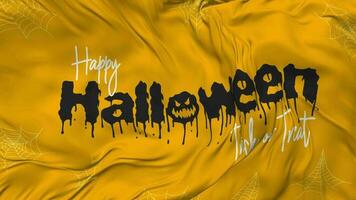 Happy Halloween Trick or Treat Flag Seamless Looping Background, Looped Bump and Plain Texture Cloth Waving Slow Motion, 3D Rendering video