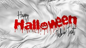 Happy Halloween Trick or Treat Flag Seamless Looping Background, Looped Bump and Plain Texture Cloth Waving Slow Motion, 3D Rendering video