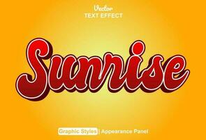 sunrise text effect with red graphic style and editable. vector