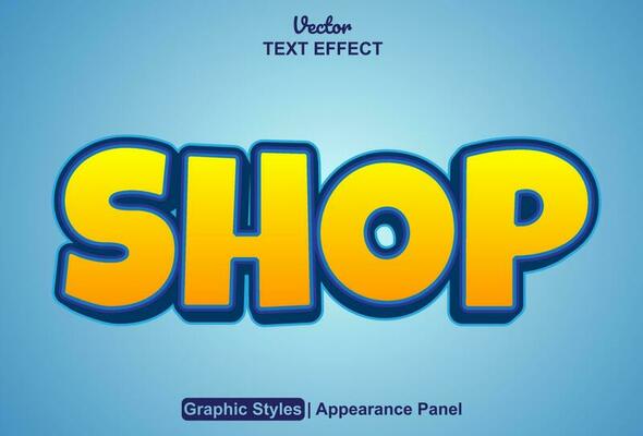shop text effect with orange graphic style and editable.