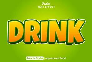 drink text effect with orange graphic style and editable. vector