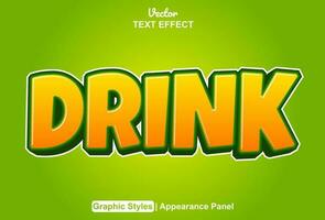 drink text effect with orange graphic style and editable. vector