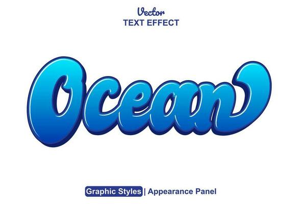 ocean text effect with blue color graphic style and editable.
