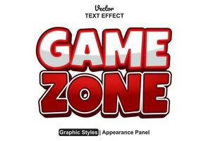 game zone text effect with editable red and white color graphic style vector