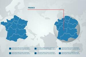 Francia país mapa con infografía concepto y tierra vector