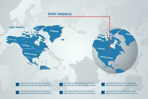 North America country map with infographic concept and earth vector illustration