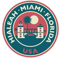 Badge, label or stamp with Hialeah skyline, vector illustration