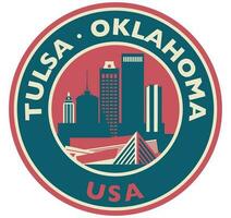 Badge, label or stamp with Tulsa skyline, vector illustration