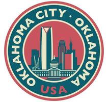 Badge, label or stamp with Oklahoma City skyline, vector illustration