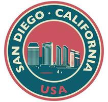 Badge, label or stamp with San Diego skyline, vector illustration