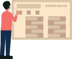 The boy searches for books online. vector