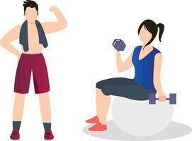 Boy and girl are exercising. vector