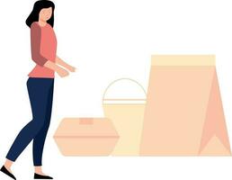 Girl is buying food online. vector