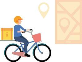 A boy is delivering a parcel on a bicycle. vector