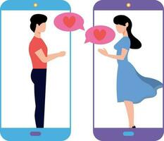 Boy and girl chatting on mobile. vector